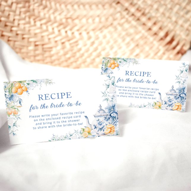 Blue Yellow Floral Bridal Shower Recipe Request Enclosure Card (Creator Uploaded)