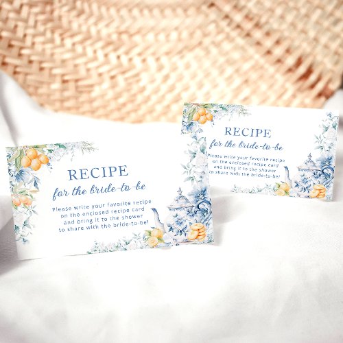Blue Yellow Floral Bridal Shower Recipe Request Enclosure Card