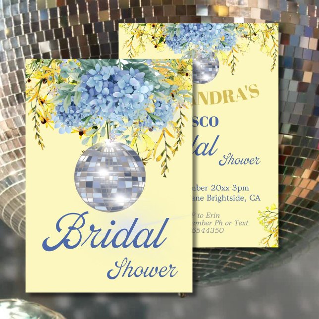 Blue Yellow Floral Disco Bridal Shower  Invitation (Creator Uploaded)