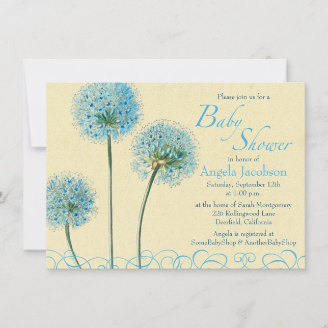 Blue Yellow Floral Flower Baby Shower Invitation (Front)