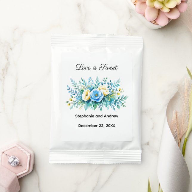 Blue Yellow Floral Love Is Sweet Wedding Margarita Drink Mix (Wedding)