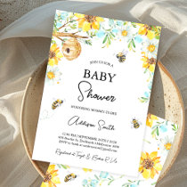 Blue Yellow Floral Mommy To Bee Baby Shower Invitation