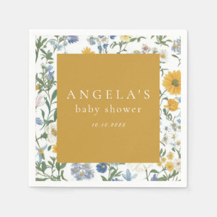 Blue & Yellow Floral Rustic Baby Shower Napkins
