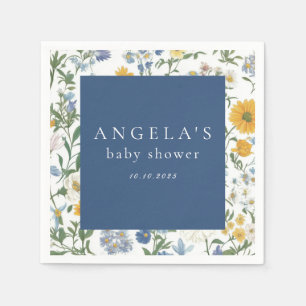Blue & Yellow Floral Rustic Baby Shower Napkins