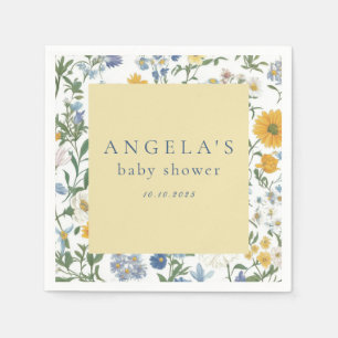 Blue & Yellow Floral Rustic Baby Shower Napkins