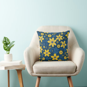 Blue Yellow Floral Simple Beautiful Throw Pillow