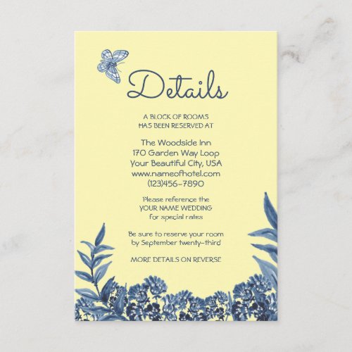 Blue Yellow Floral Watercolor Details Accomodation Enclosure Card