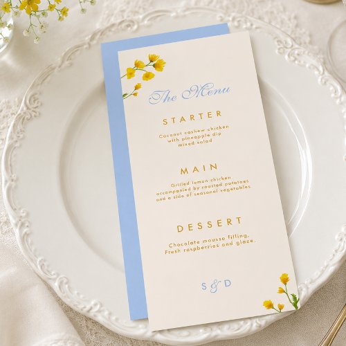 Blue & Yellow Floral wildflowers Menu