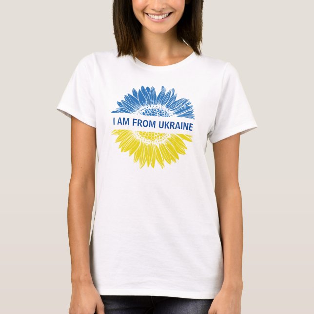 Blue/yellow flower I am from Ukraine. Customizable T-Shirt (Front)