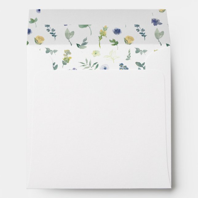 Blue Yellow Flower Wedding Card Square Envelope  (Back (Bottom))