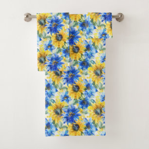 Blue Yellow Flowers Bath Towel Set