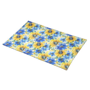 Blue Yellow Flowers Birthday Cloth Placemat