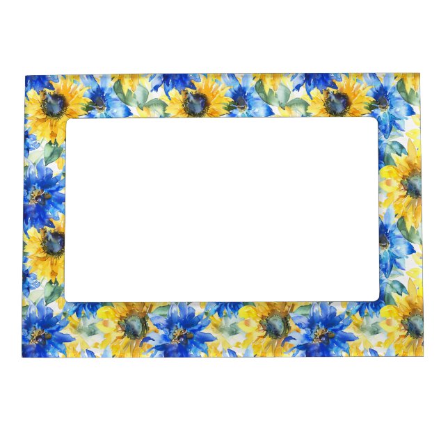 Blue Yellow Flowers Birthday Magnetic Frame (Front)