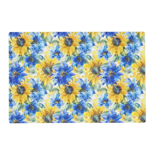 Blue Yellow Flowers Birthday Placemat (Front)