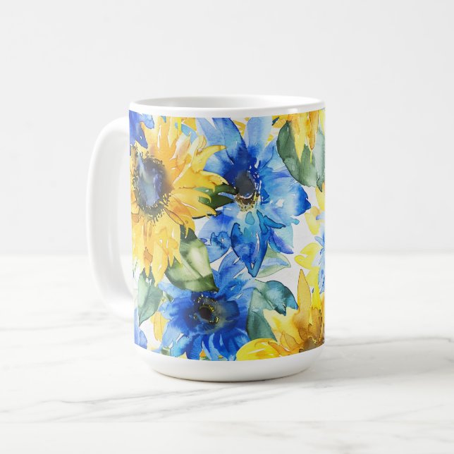 Blue Yellow Flowers Bridal Shower Coffee Mug (Front Left)