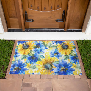 Blue Yellow Flowers Bridal Shower Doormat