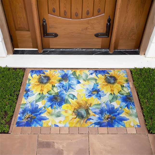 Blue Yellow Flowers Bridal Shower Doormat (Outdoor)