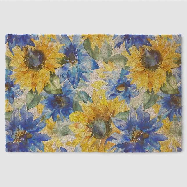 Blue Yellow Flowers Bridal Shower Fiber Doormat (Front)