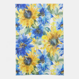 Blue Yellow Flowers Bridal Shower Kitchen Towel