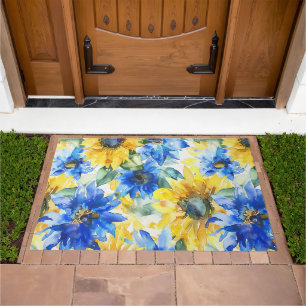 Blue Yellow Flowers Doormat