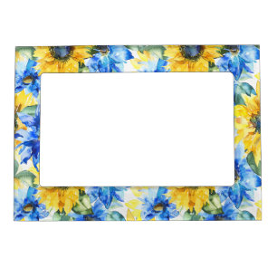 Blue Yellow Flowers  Magnetic Frame