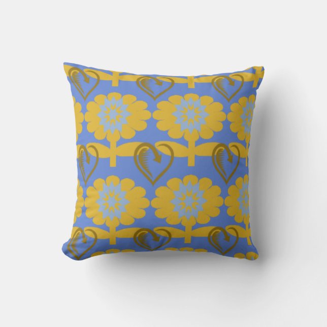 Blue & Yellow Flowers - Throw Pillow - Designer (Front)