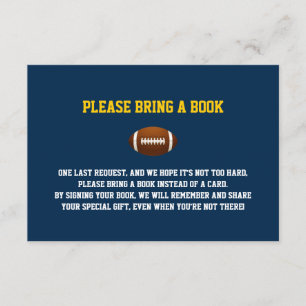 Blue Yellow FOOTBALL Bring a BOOK baby shower Enclosure Card