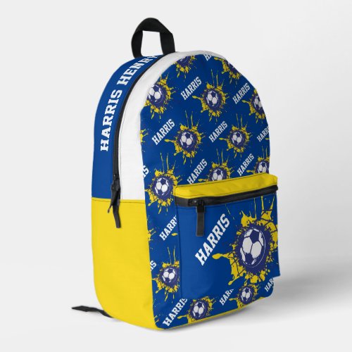 Blue yellow football soccer ball splat custom printed backpack