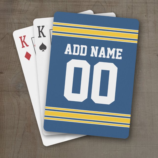 Blue Yellow Football Team Jersey name and number Poker Cards (Personalized Playing Cards - Sports Jersey Design)
