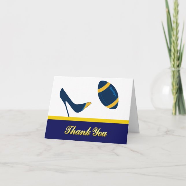 Blue & Yellow Football Wedding Thank You Card (Front)