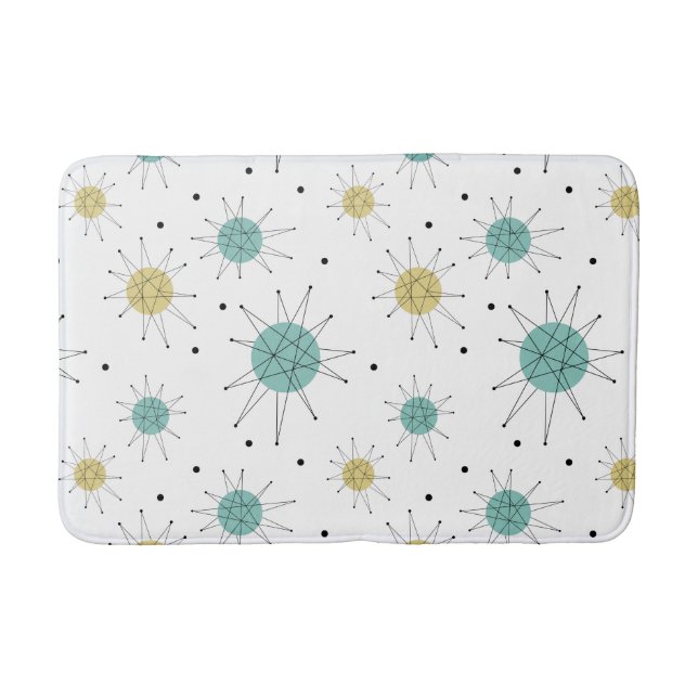 Blue Yellow Franciscan Starburst Mid Century Bath Mat (Front)