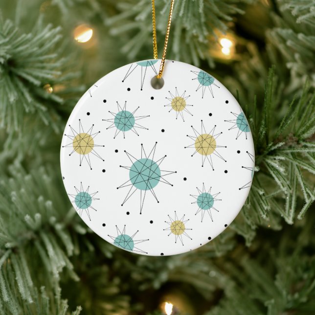 Blue Yellow Franciscan Starburst Mid Century Ceramic Ornament (Tree)