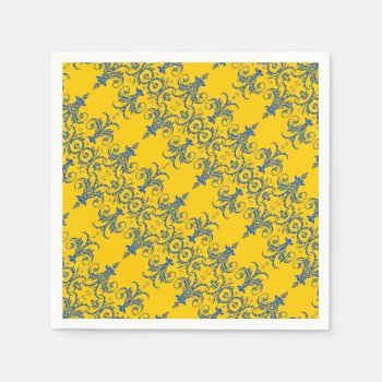 Blue Yellow French Chandelier Pattern Paper Napkins by mensgifts at Zazzle