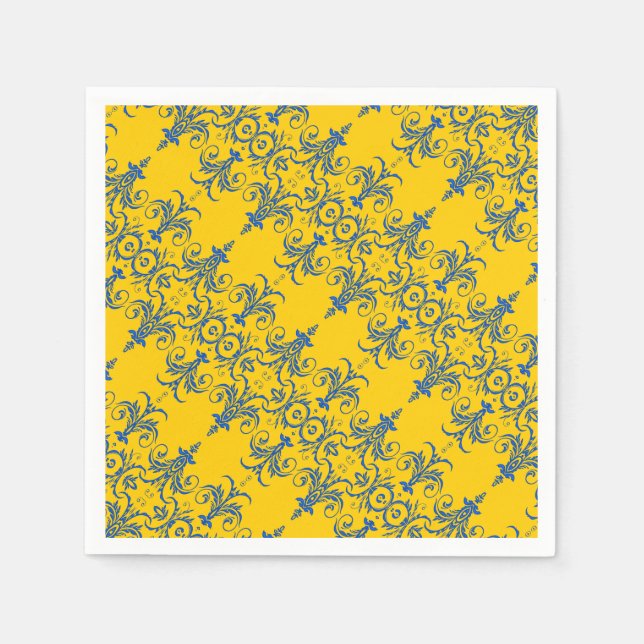 Blue yellow french chandelier pattern paper napkins (Front)