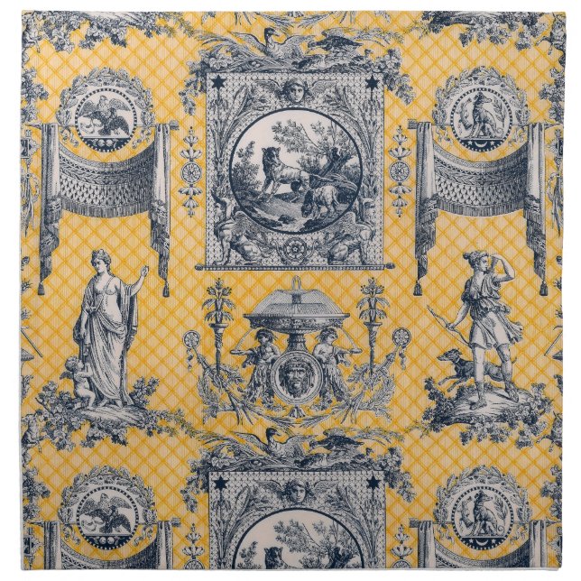 Blue & Yellow French Neoclassical Toile Napkins (Front)