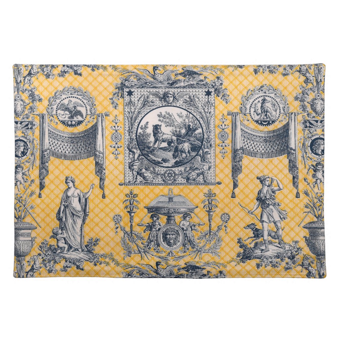 Blue & Yellow French Neoclassical Toile Placemat Zazzle