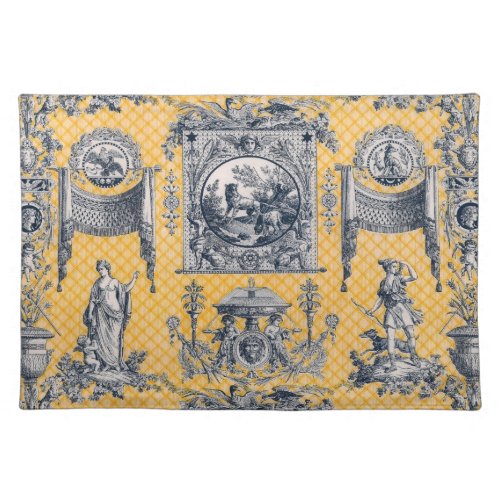Blue  Yellow French Neoclassical Toile Placemat