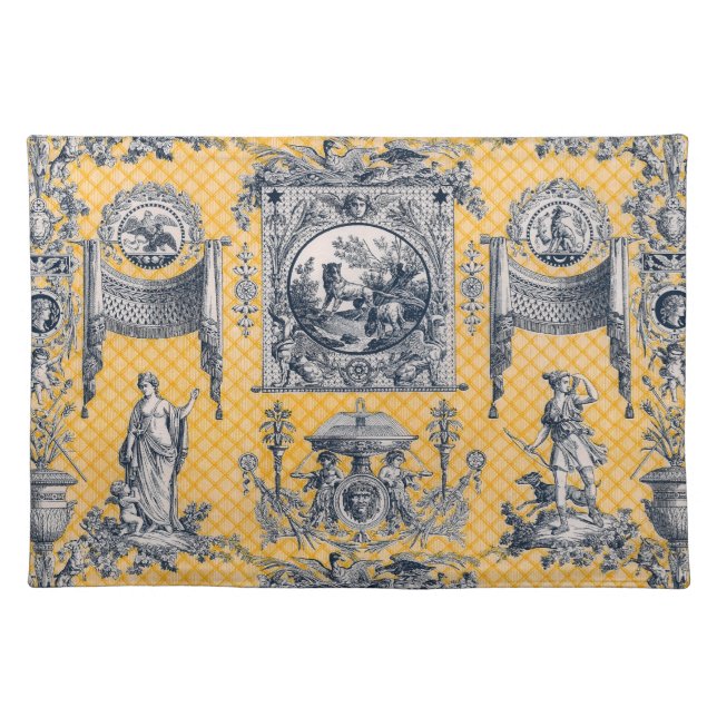 Blue & Yellow French Neoclassical Toile Placemat (Front)