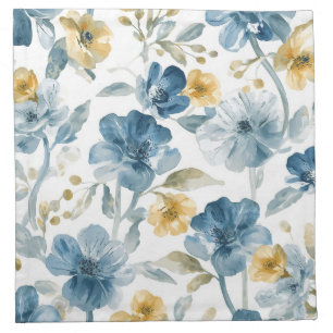 Blue Yellow Garden Flowers Botanical Pattern Cloth Napkin