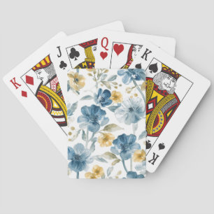 Blue Yellow Garden Flowers Botanical Pattern Poker Cards