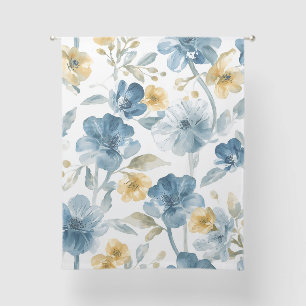 Blue Yellow Garden Flowers Botanical Pattern Sheer Curtains