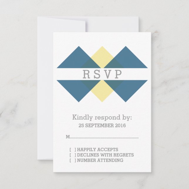 Blue Yellow Geometric Triad RSVP Card (Front)