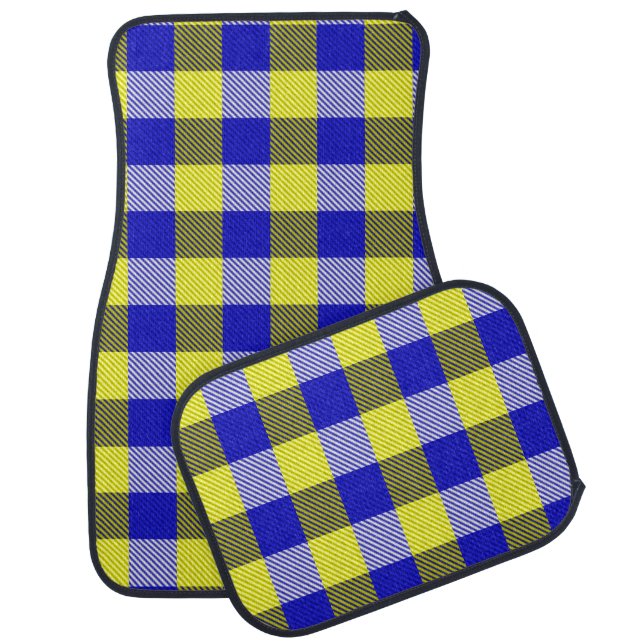 Blue Yellow Gingham Check Design  Car Floor Mat (Set)