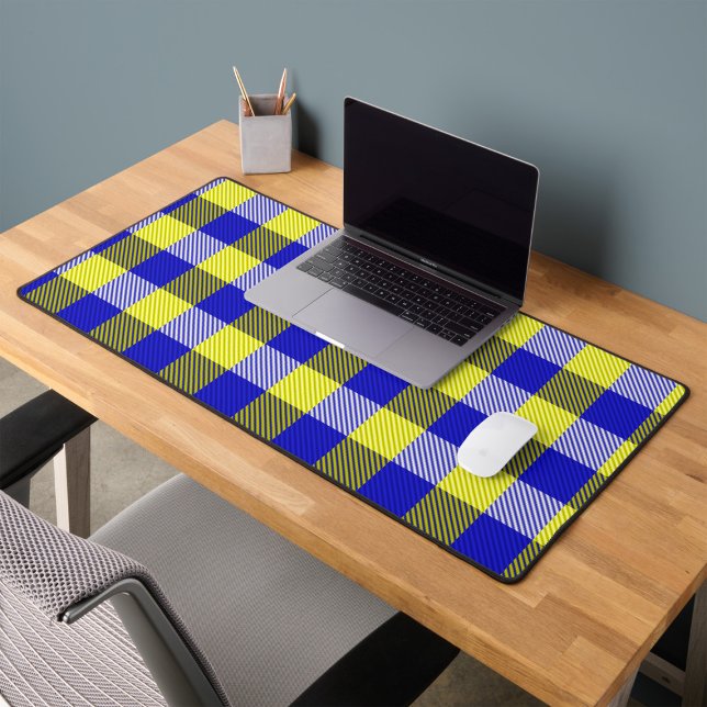Blue Yellow Gingham Check Design  Desk Mat (Creator Uploaded)