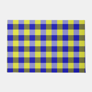 Blue Yellow Gingham Check Design  Doormat