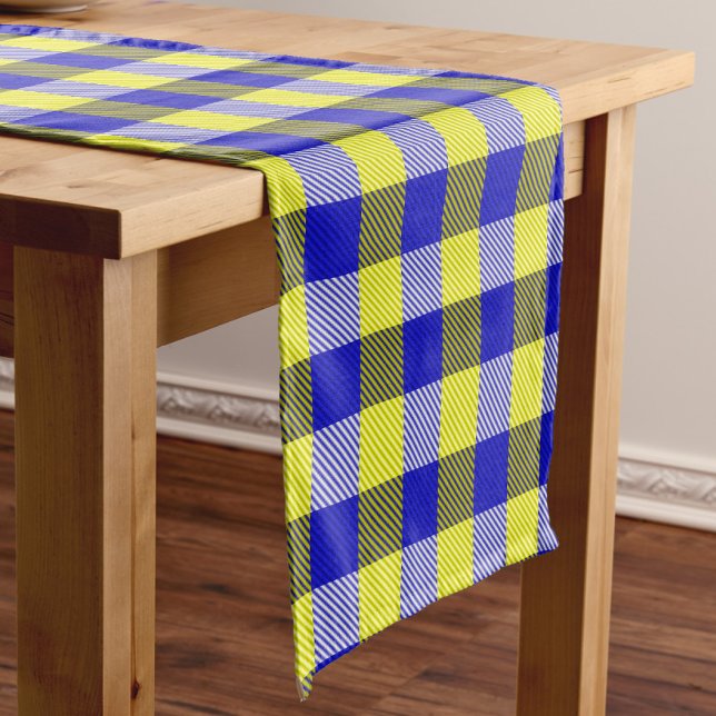 Blue Yellow Gingham Check Design  Short Table Runner (Creator Uploaded)