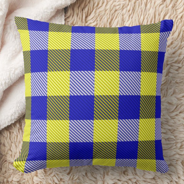 Blue Yellow Gingham Check Design  Throw Pillow (Creator Uploaded)