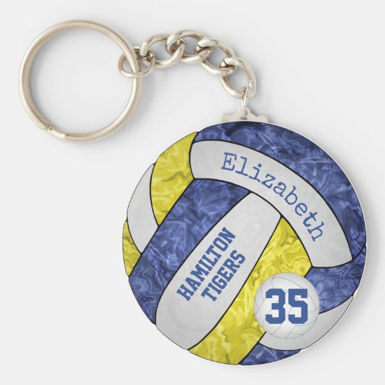 blue yellow girls' team name volleyball keychain