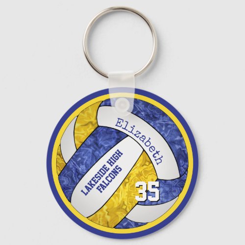 blue yellow girls team name volleyball keychain