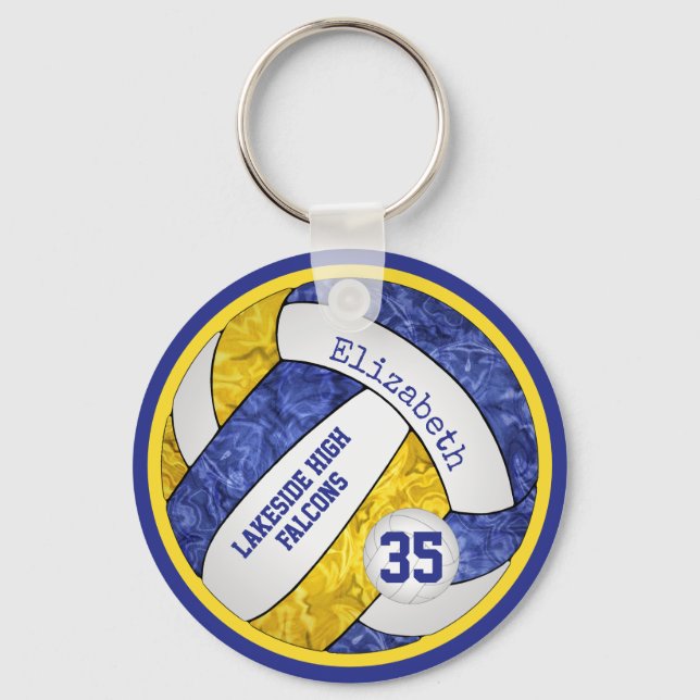 blue yellow girls team name volleyball keychain (Front)